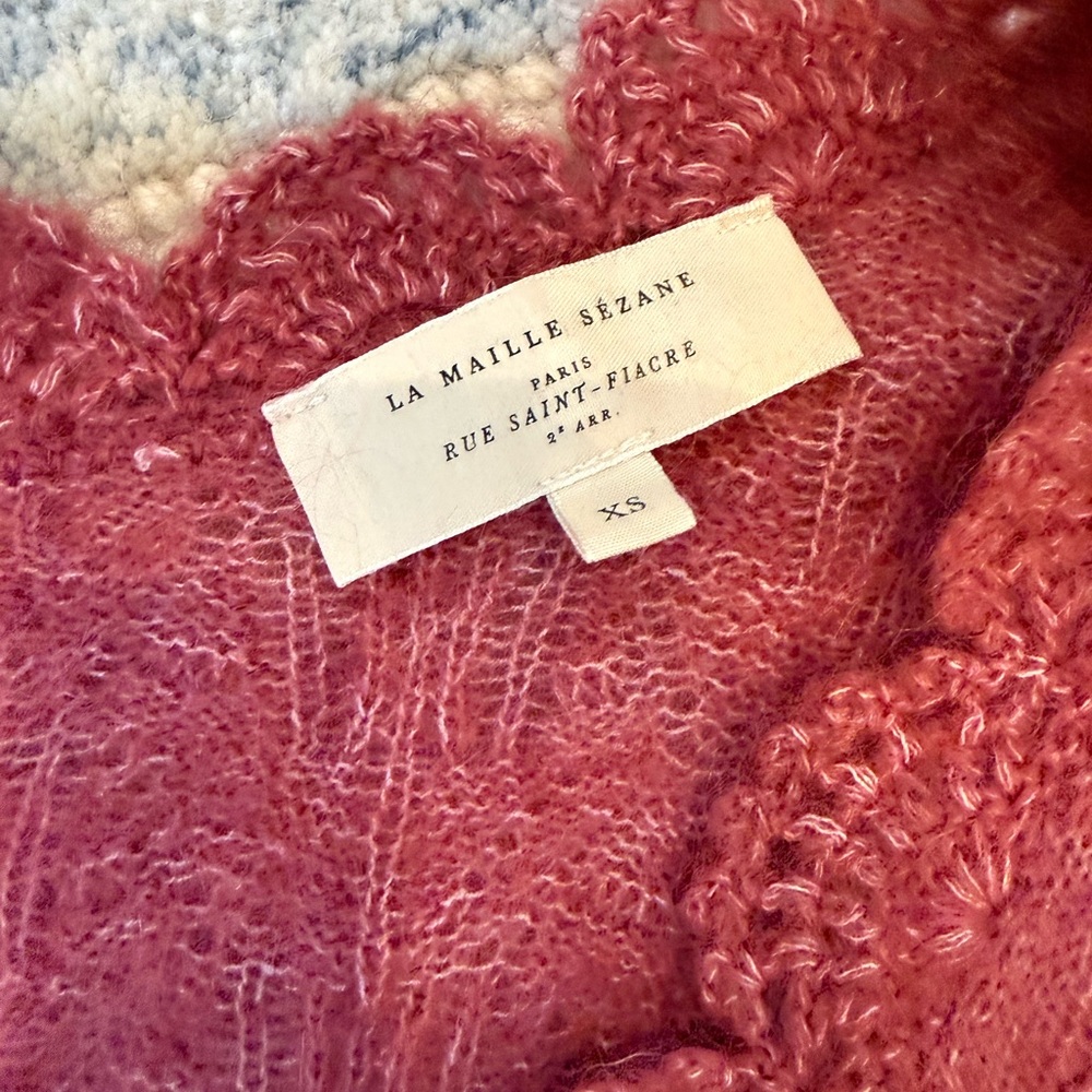 Sezane Dusty Rose Lace-Trim Mohair Cardigan - Picture 2 of 3